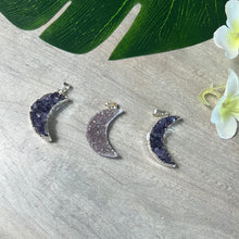 Load image into Gallery viewer, Druzy Amethyst Moon Pendant - Silver Plated
