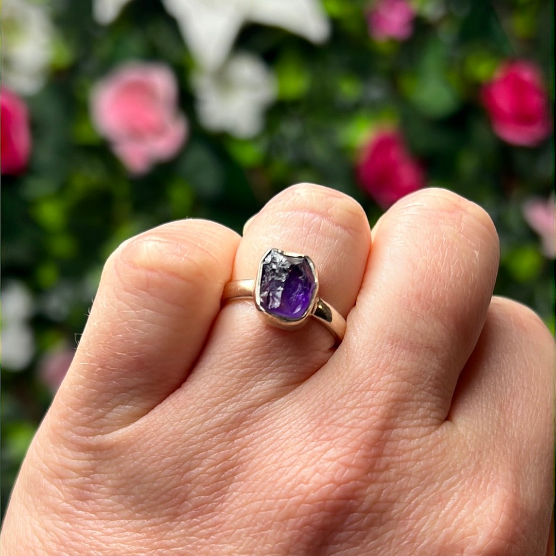 Amethyst Raw 925 Sterling Silver Ring - Size M