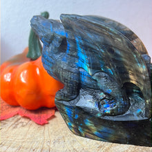 Load image into Gallery viewer, AA Dragon detailed labradorite lab carving
