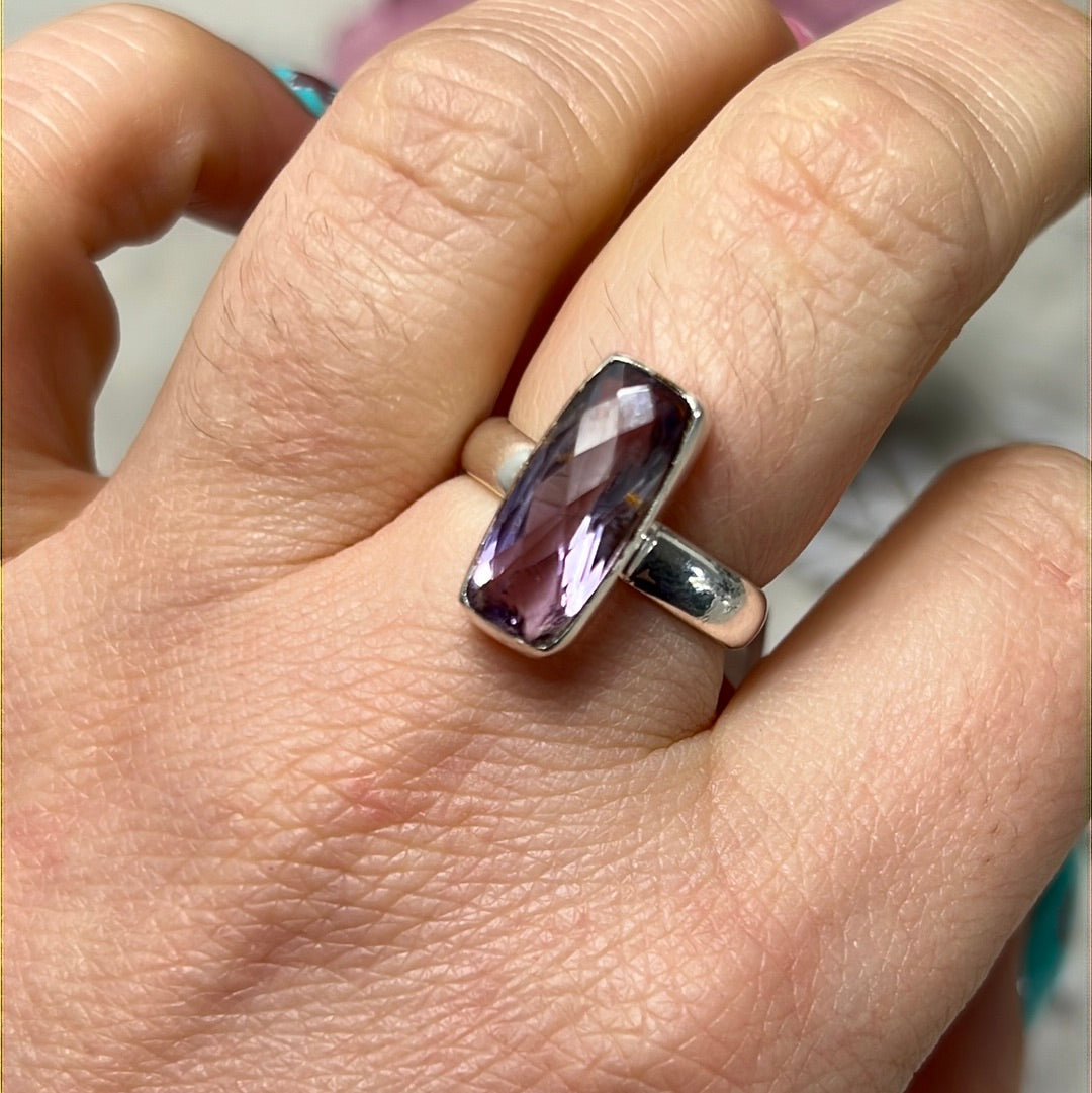 Amethyst Facet 925 Sterling Silver Ring - Size M - M 1/2