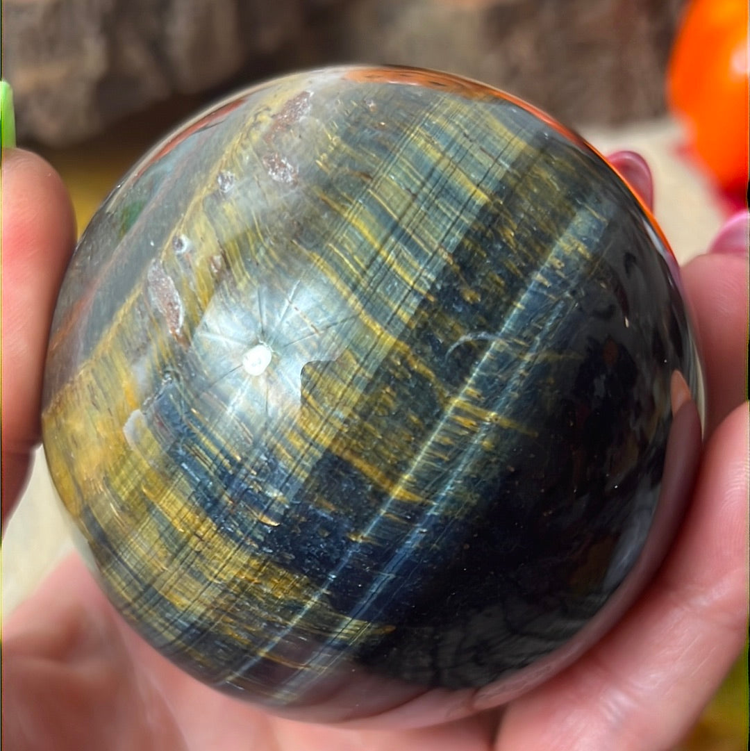 Blue Hawks Tigers Eye Sphere