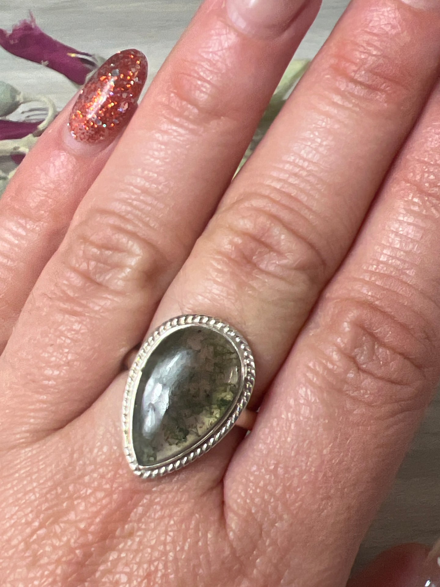 Moss Agate 925 Sterling Silver Ring - Size N 1/2