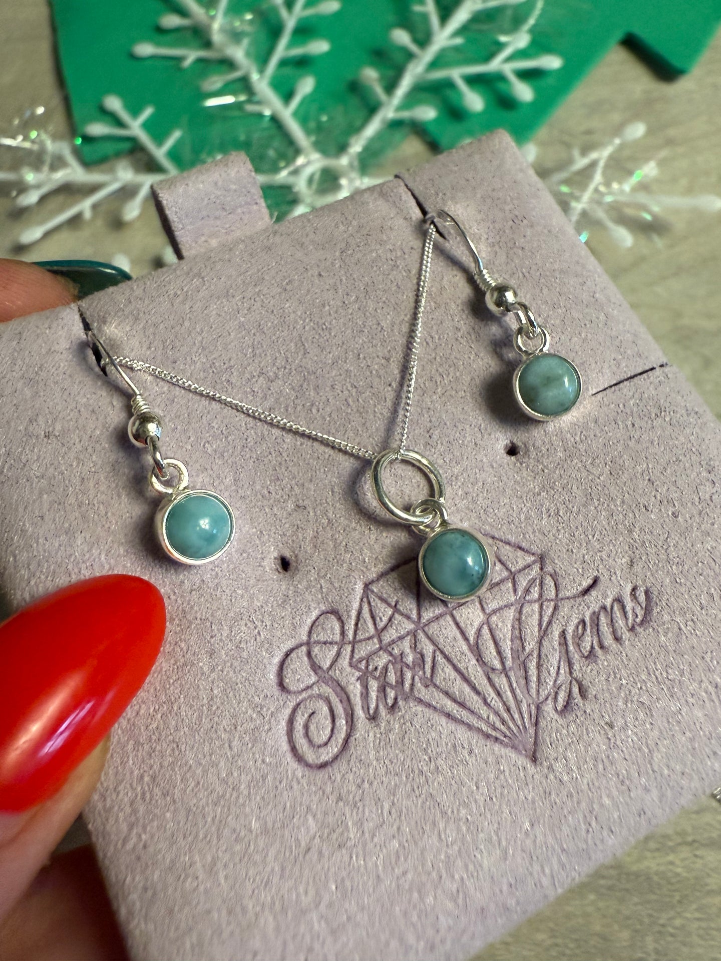 Larimar Sterling Silver Earring & Necklace Set