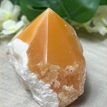 Load image into Gallery viewer, Orange Calcite Half &amp; Half Polished Raw Tower Point
