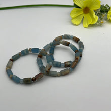 Load image into Gallery viewer, AA Aquatine Lemurian Calcite Bar Bracelet (blue onyx)
