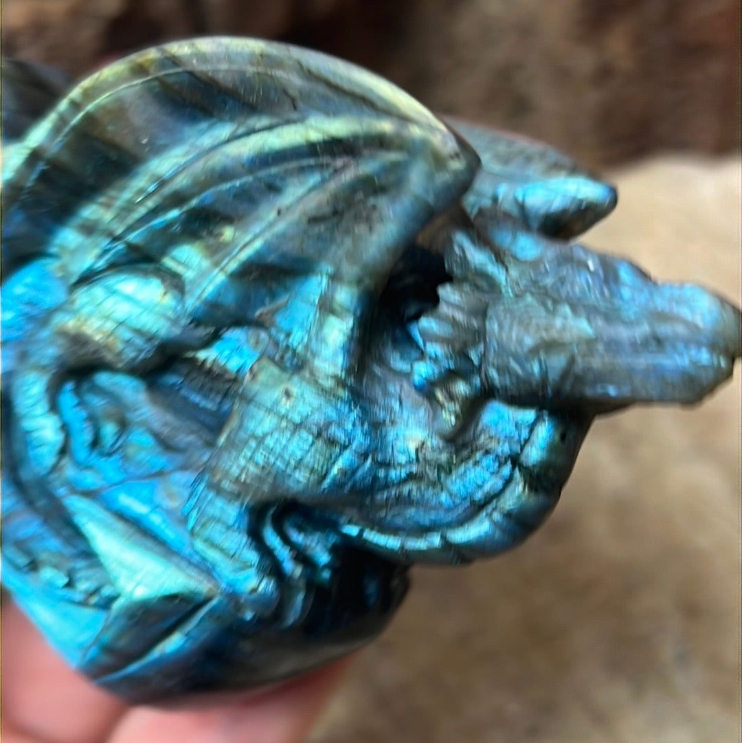 Labradorite Dragon detailed AA Grade lab carving