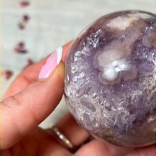 Load image into Gallery viewer, Pink Amethyst &amp; Purple Druzy Amethyst Sphere with flower agate
