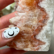 Load image into Gallery viewer, Druzy Sunstone Orchid and Orange Calcite Tower Points
