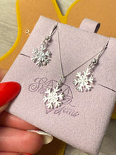 Load image into Gallery viewer, Snowflake Sterling Silver Earring &amp; Necklace Set
