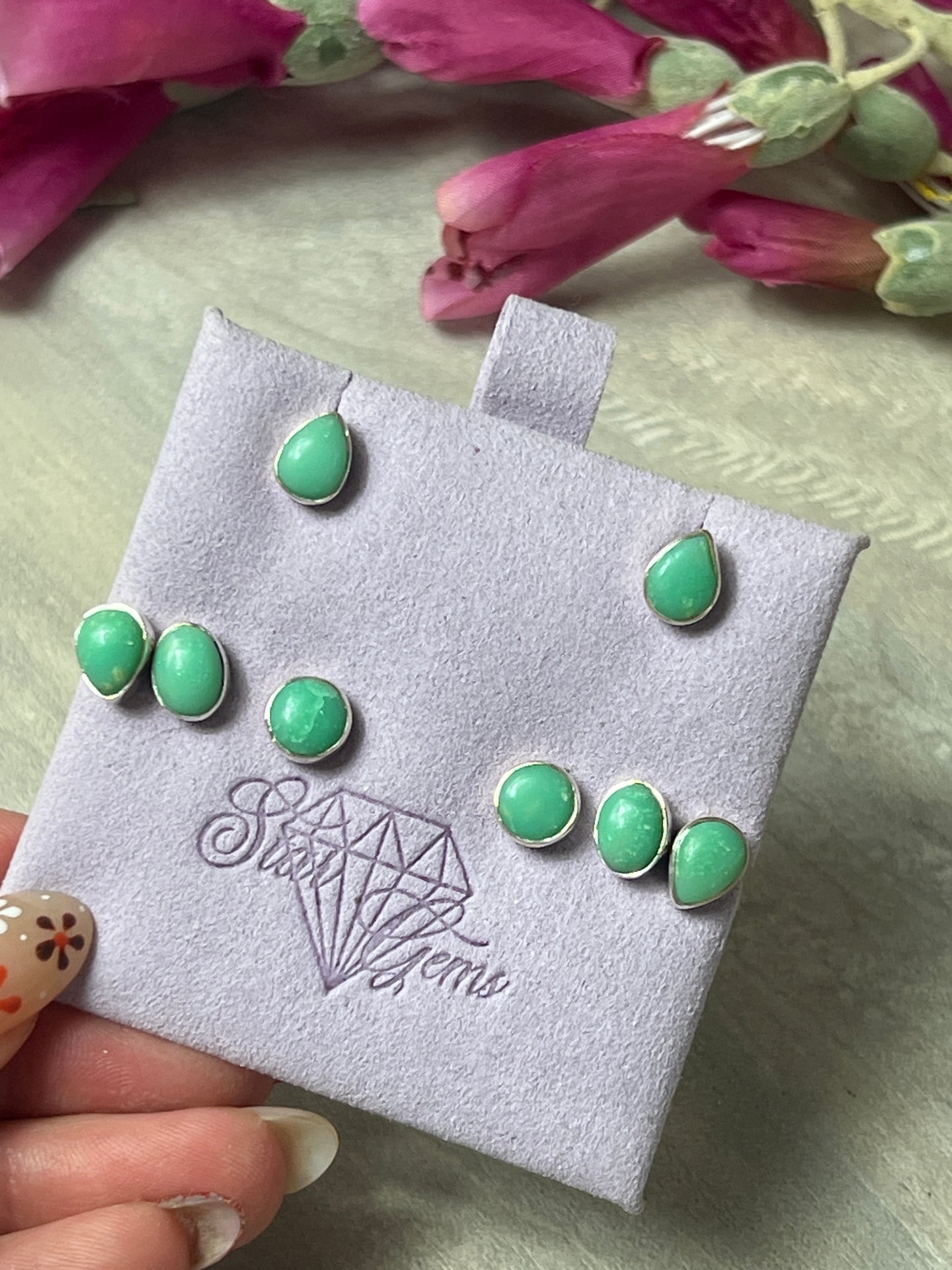 Chrysoprase A grade 925 Sterling Studs Earrings