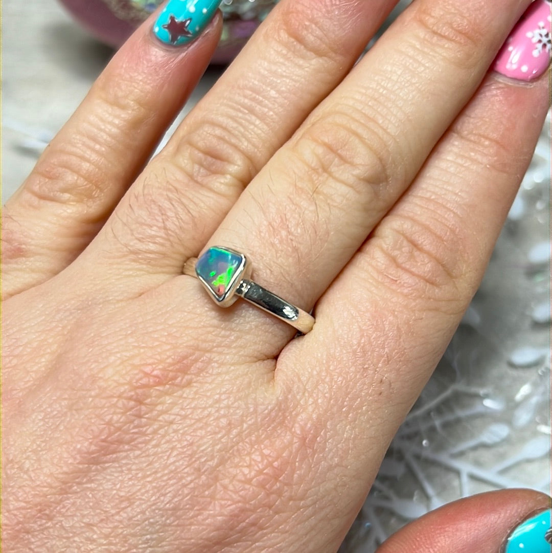 Ethiopian Opal Raw 925 Sterling Silver Ring - Size P 1/2