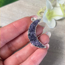 Load image into Gallery viewer, Druzy Amethyst Moon Pendant - Silver Plated
