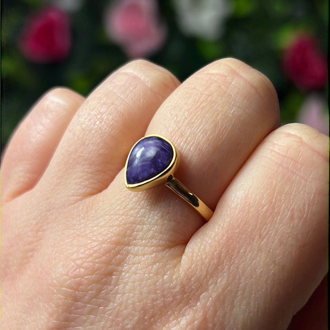 Chaorite Sterling Silver with 24ct gold plate Ring - Size N 1/2 - O