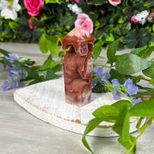 Load image into Gallery viewer, Druzy Carnelian &amp; Flower Agate Tower Point Obelisk
