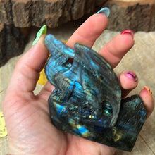 Load image into Gallery viewer, Labradorite Dragon detailed AA Grade lab carving
