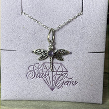 Load image into Gallery viewer, Amethyst Dragonfly Sterling Pendant
