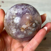 Load image into Gallery viewer, Pink Amethyst &amp; Purple Druzy Amethyst Sphere with flower agate
