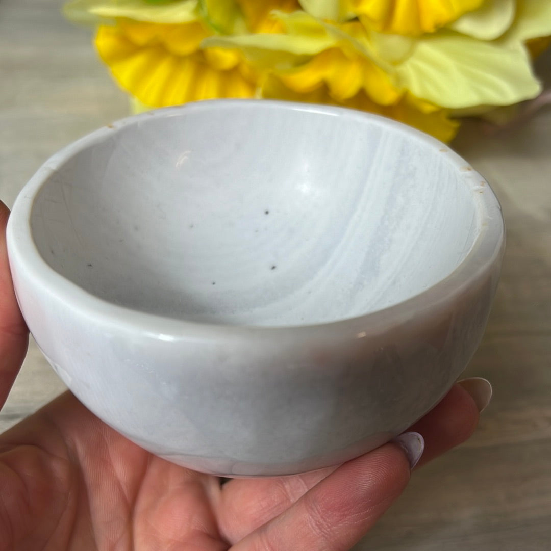 Handcarved White Agate Charging Dish Bowl Plate