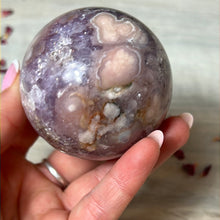 Load image into Gallery viewer, Pink Amethyst &amp; Purple Druzy Amethyst Sphere with flower agate
