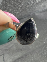 Load image into Gallery viewer, Adjustable Black Tourmaline Rutile in Quartz 925 Sterling Silver Ring
