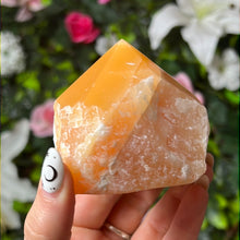 Load image into Gallery viewer, Orange Calcite Half &amp; Half Polished Raw Tower Point
