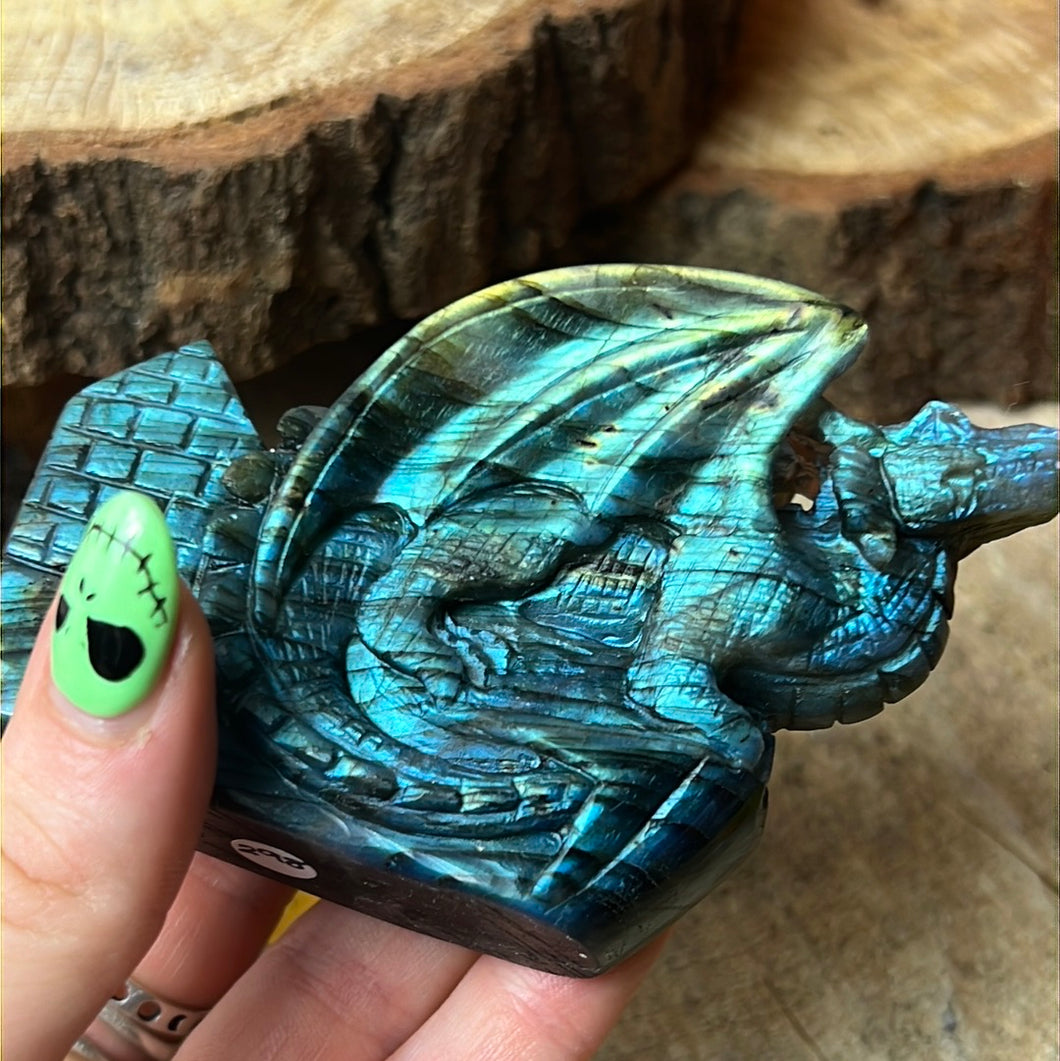 Labradorite Dragon detailed AA Grade lab carving