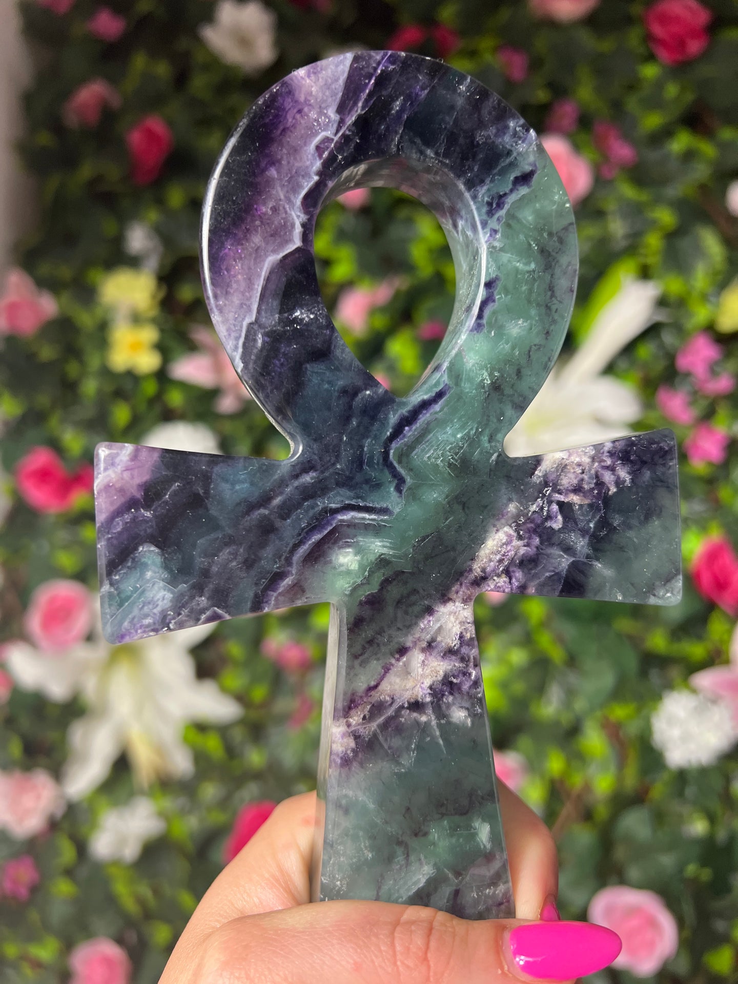 XL Fluorite Ankh Carving