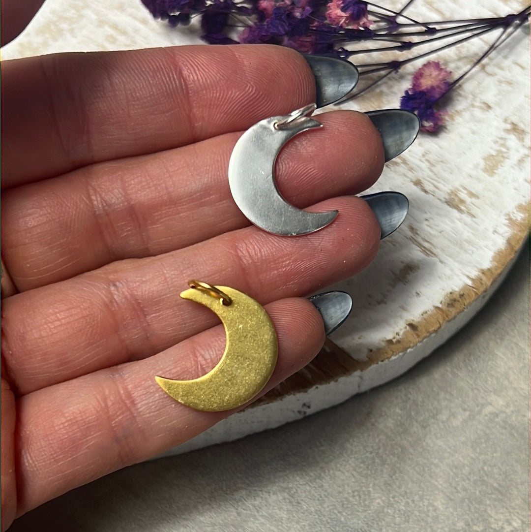 Moon Large Flat 925 Sterling Silver Pendant Charm