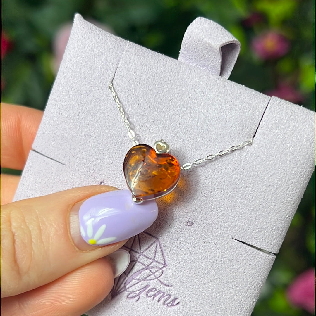 Amber Heart Sterling Pendant