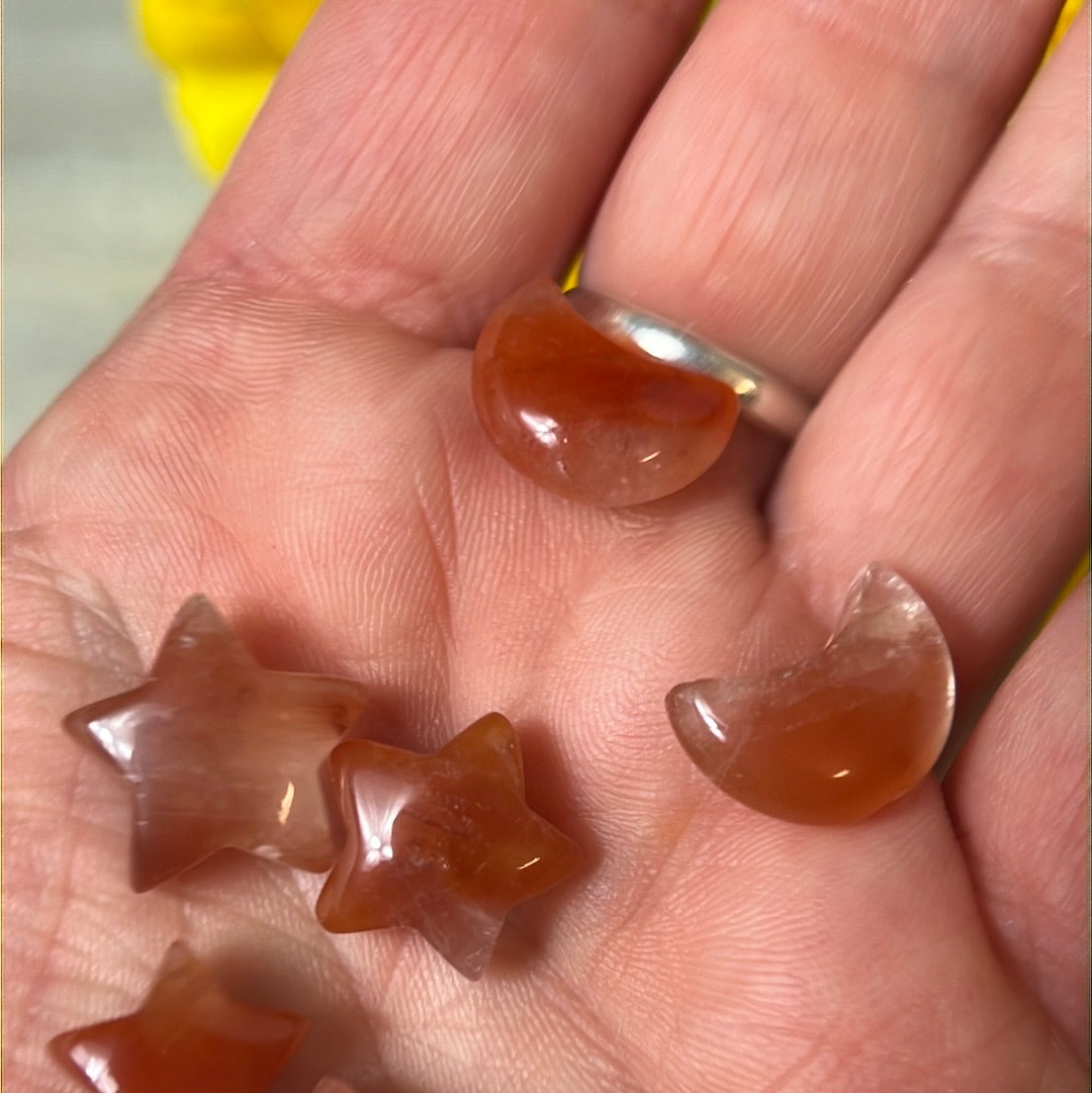 Rare Red Rabbit Hare Quartz - Mini Moon Star Pair