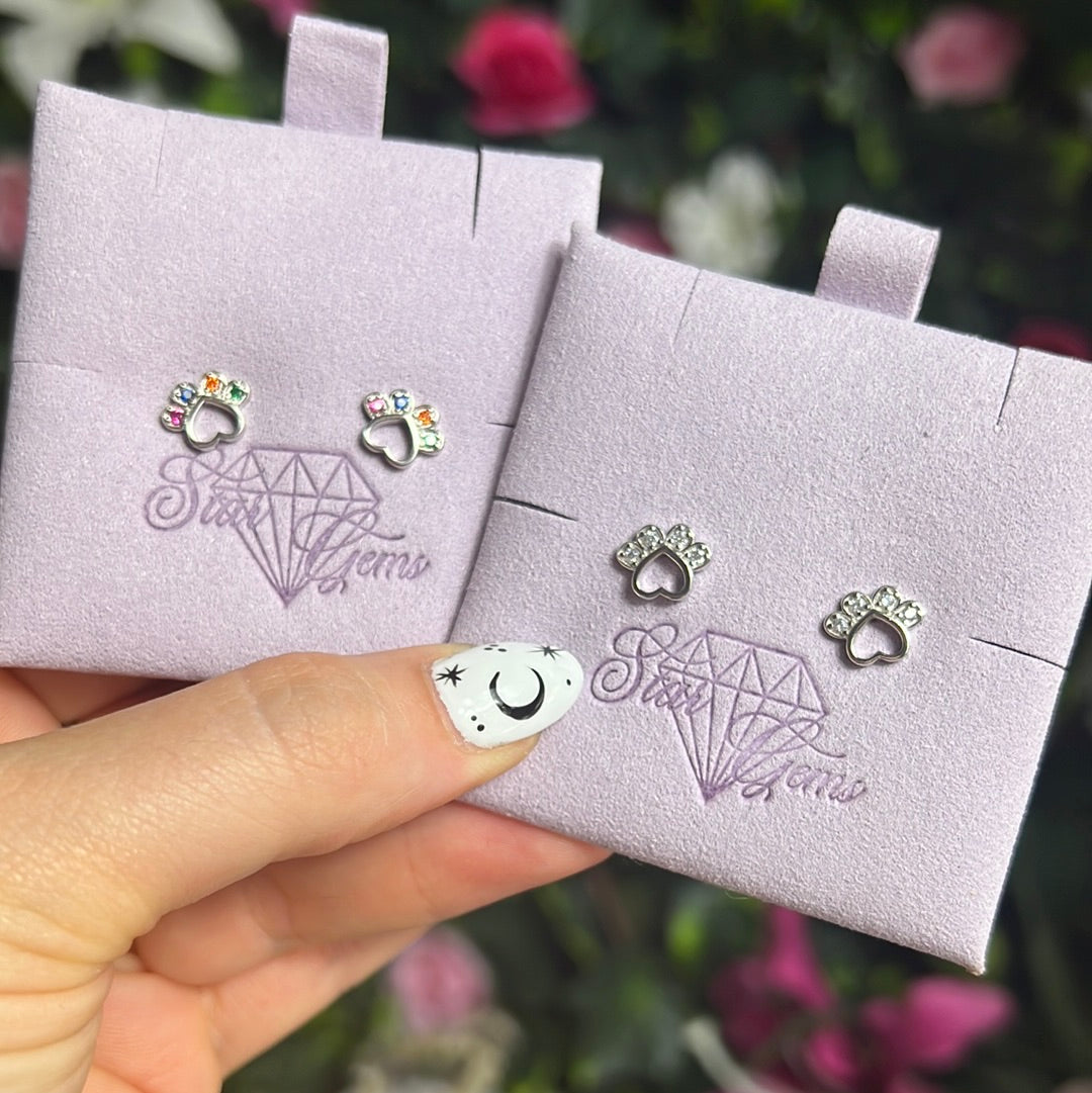 CZ Paw Studs 925 Sterling Silver Earrings