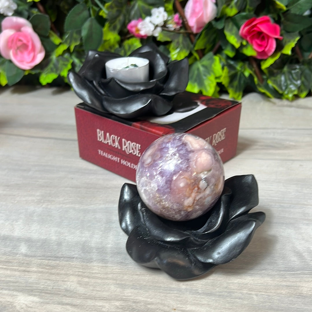 LAST Black Rose Tealight Holder Sphere Stand