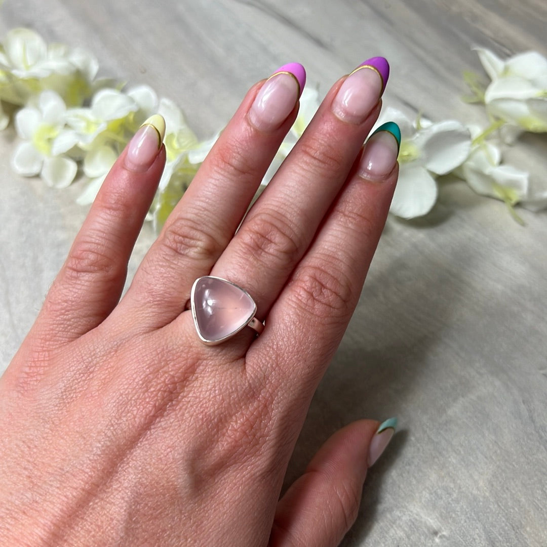 Rose Quartz 925 Silver Ring -  Size P 1/2 - Q