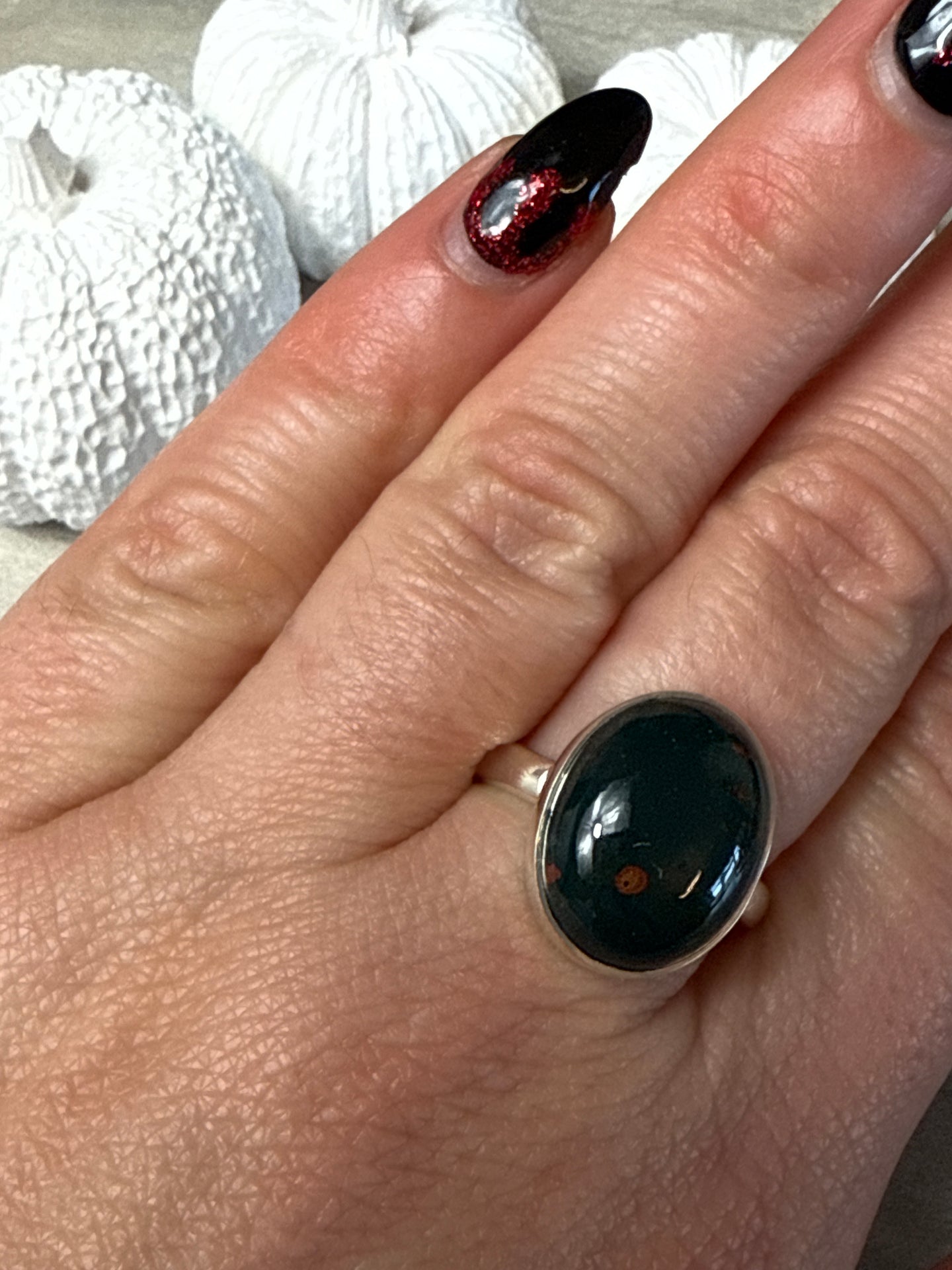 Bloodstone 925 Sterling Silver Ring - Size Q