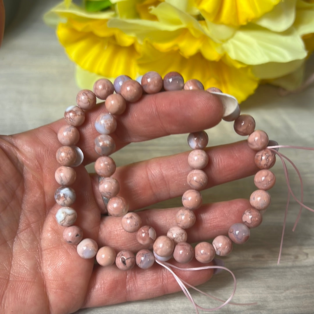 Pink Petal Agate Bead Bracelet