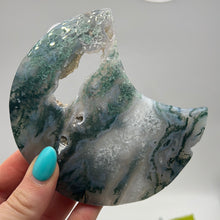 Load image into Gallery viewer, Moss Agate Moon on Stand
