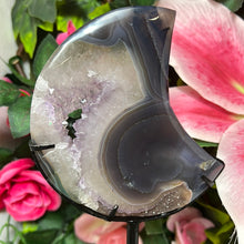 Load image into Gallery viewer, Amethyst Agate Druzy Statement Moon on Stand
