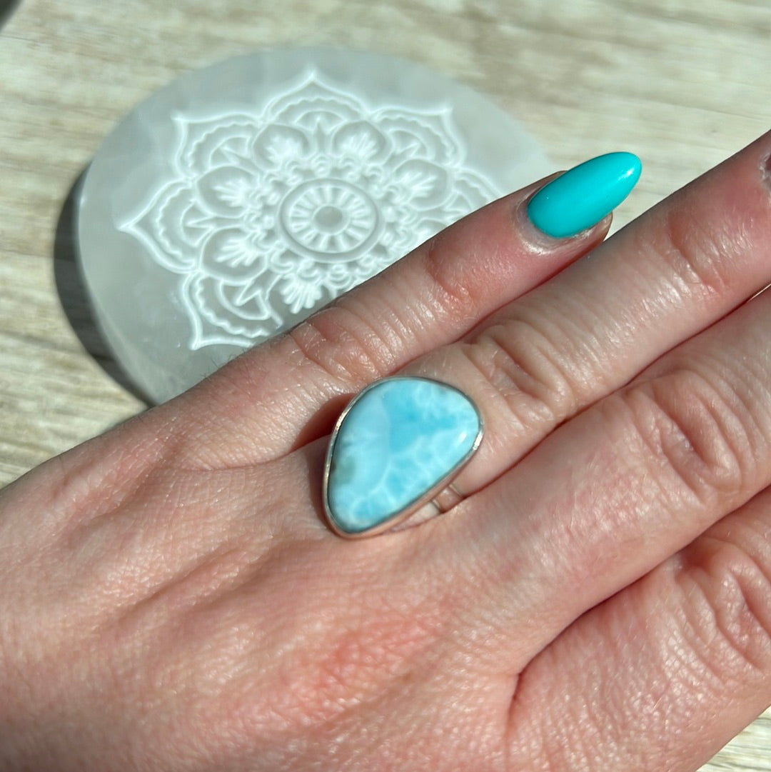 Larimar 925 Silver Ring -  Size K