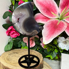 Load image into Gallery viewer, Amethyst Agate Druzy Statement Moon on Stand
