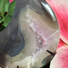 Load image into Gallery viewer, Amethyst Agate Druzy Statement Moon on Stand
