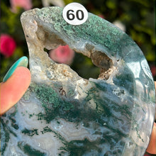 Load image into Gallery viewer, Moss Agate Moon on Stand
