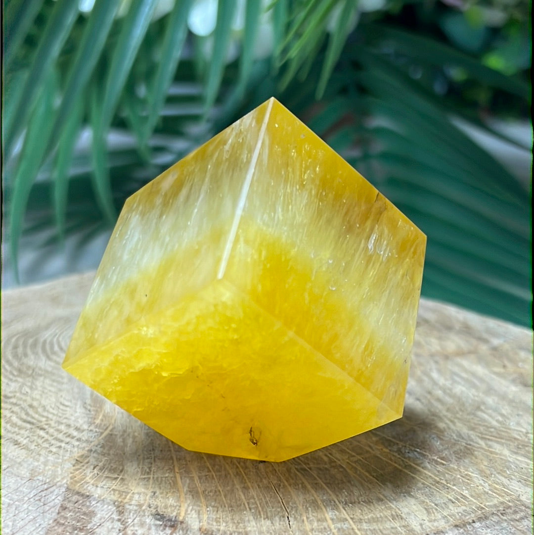 Yellow Dendritic Fluorite Cube