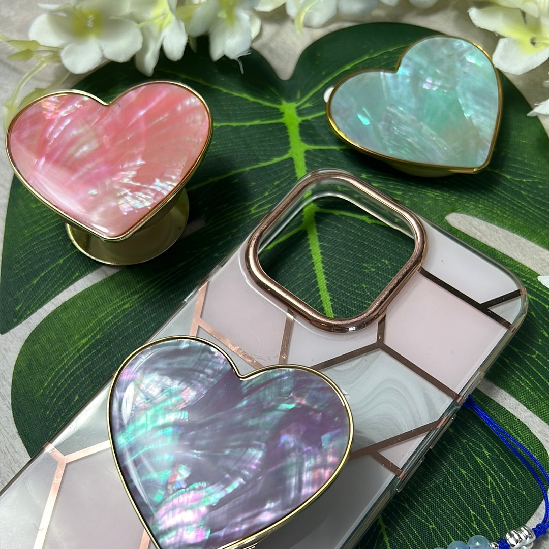 Abalone Shell Heart Phone Pop Sock Socket