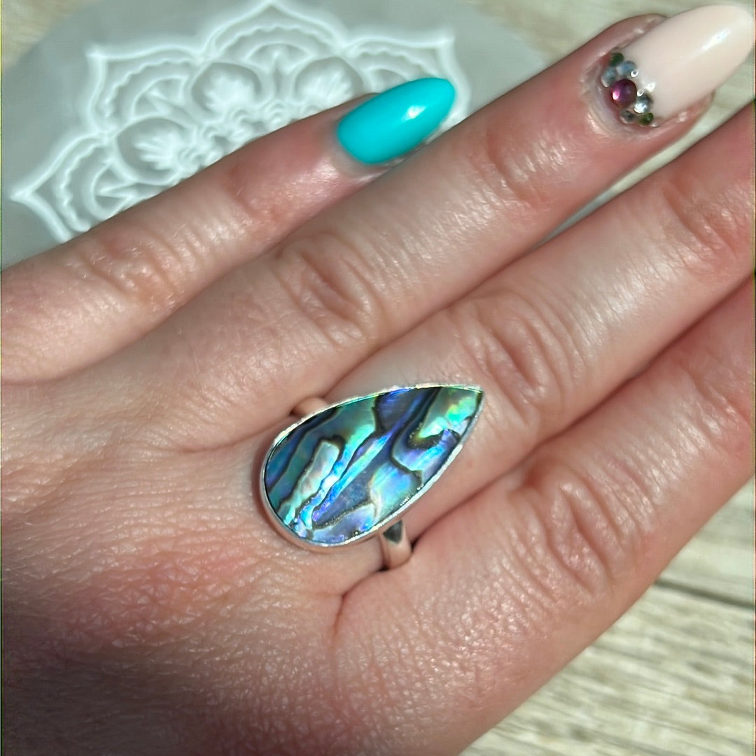 Abalone Shell 925 Silver Ring -  Size P 1/2 - Q