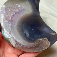 Load image into Gallery viewer, Amethyst Agate Druzy Statement Moon on Stand
