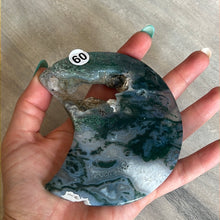 Load image into Gallery viewer, Moss Agate Moon on Stand
