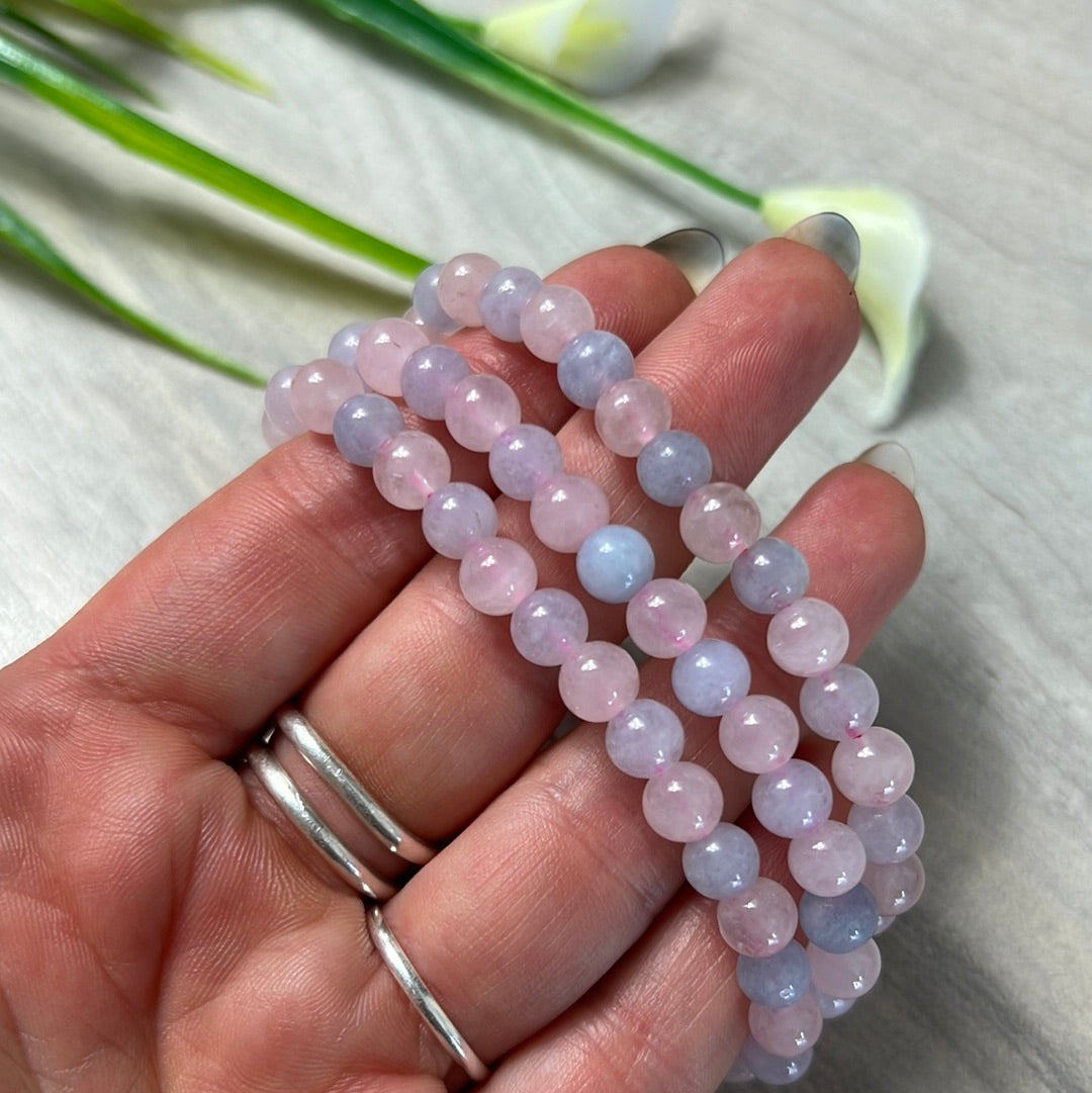 Rose Quartz & Aquamarine Elasticated Bracelet