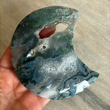 Load image into Gallery viewer, Moss Agate Moon on Stand
