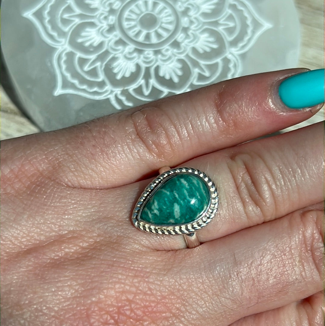 Amazonite 925 Silver Ring -  Size L - L 1/2 -  AA GRADE