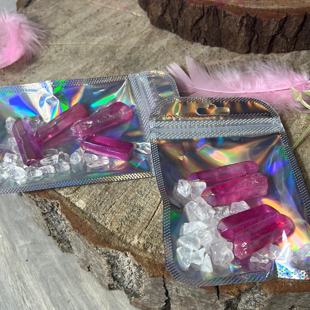Aura Angel Pink Quartz Point Pouch with Chips